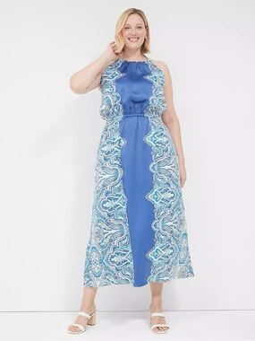 Lane Bryant Blue and White Backless Dress